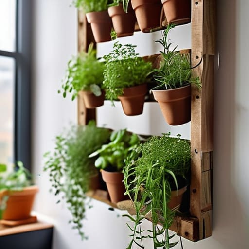 A rustic vertical herb garden on pallet.